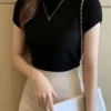 Women's Half-High Neck T-Shirt Fashion Jumper Casual Tops Korean Style Elegant Solid-Coloured Clothing Spring And Summer Season